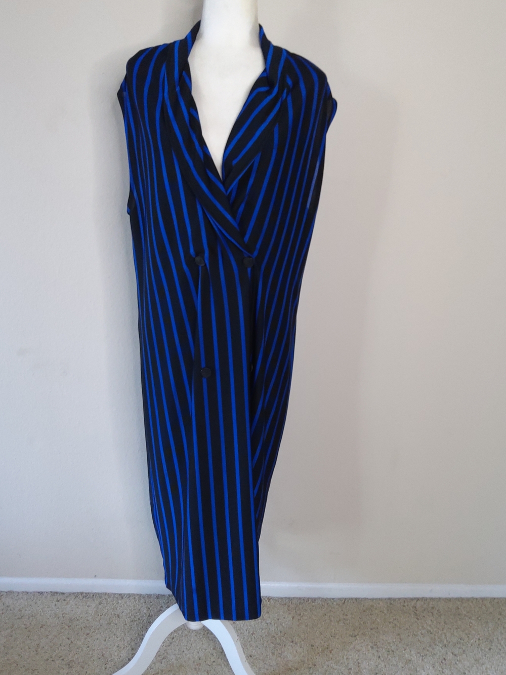 Zara Blue & Black Sleeveless Striped Midi Dress